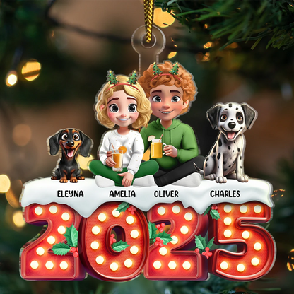 Pet Couple Sitting Marquee Effect - Personalized Custom Shaped Acrylic Ornament