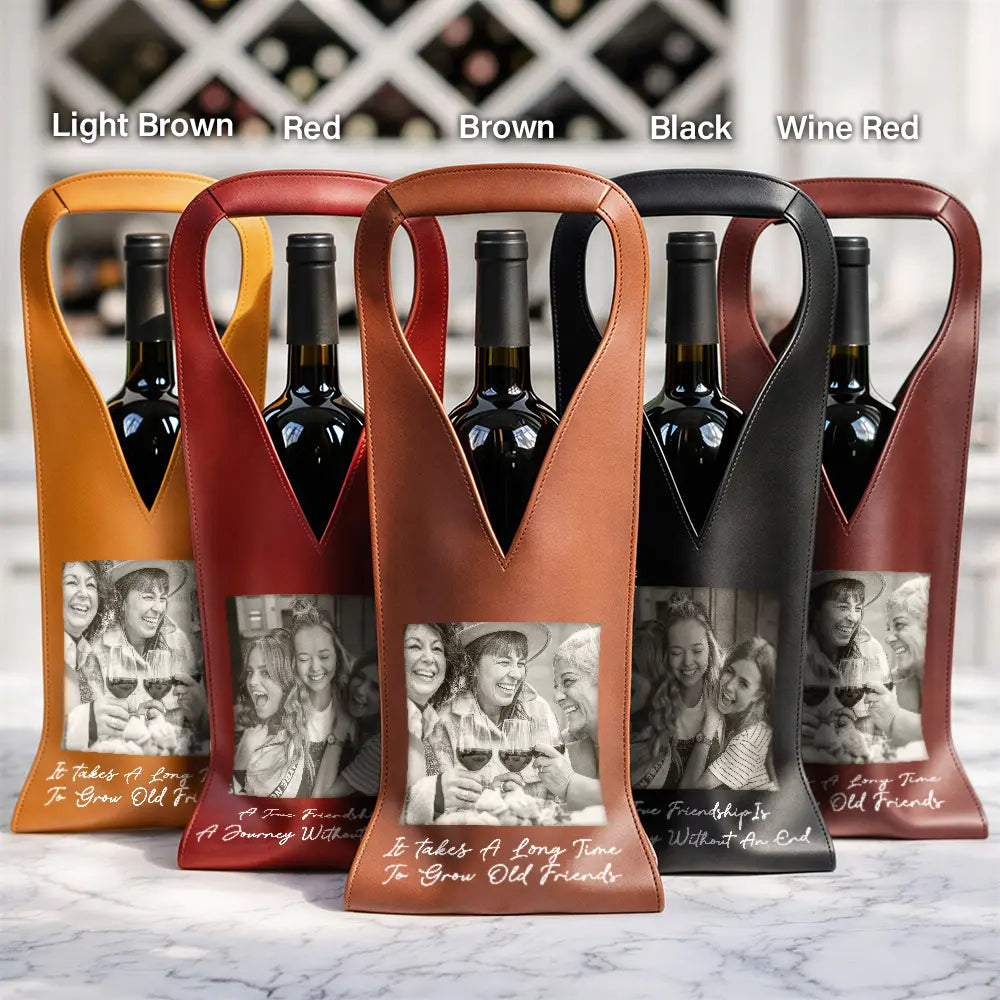 Custom Photo Besties Gray Scale Right In The Throat - Personalized Leather Wine Bag