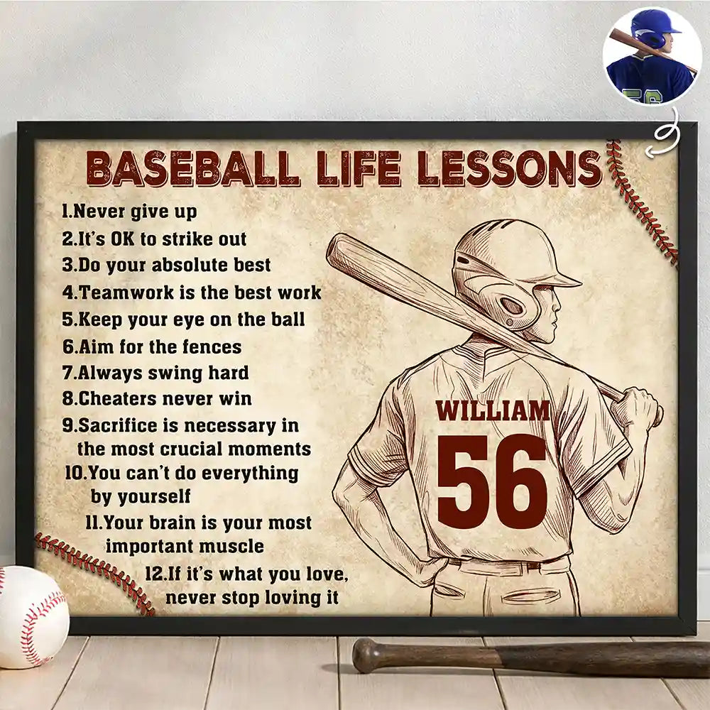 Custom Photo Pencil Sketch Baseball Life Lesson Baseball Lovers - Personalized Poster