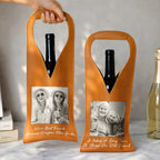 Custom Photo Besties Gray Scale Right In The Throat - Personalized Leather Wine Bag