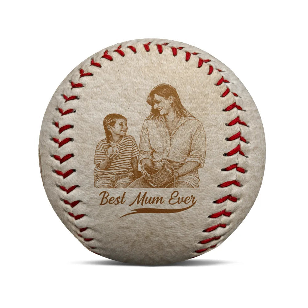 Custom Photo Pencil Sketch Best Mom Ever - Personalized Baseball, Softball