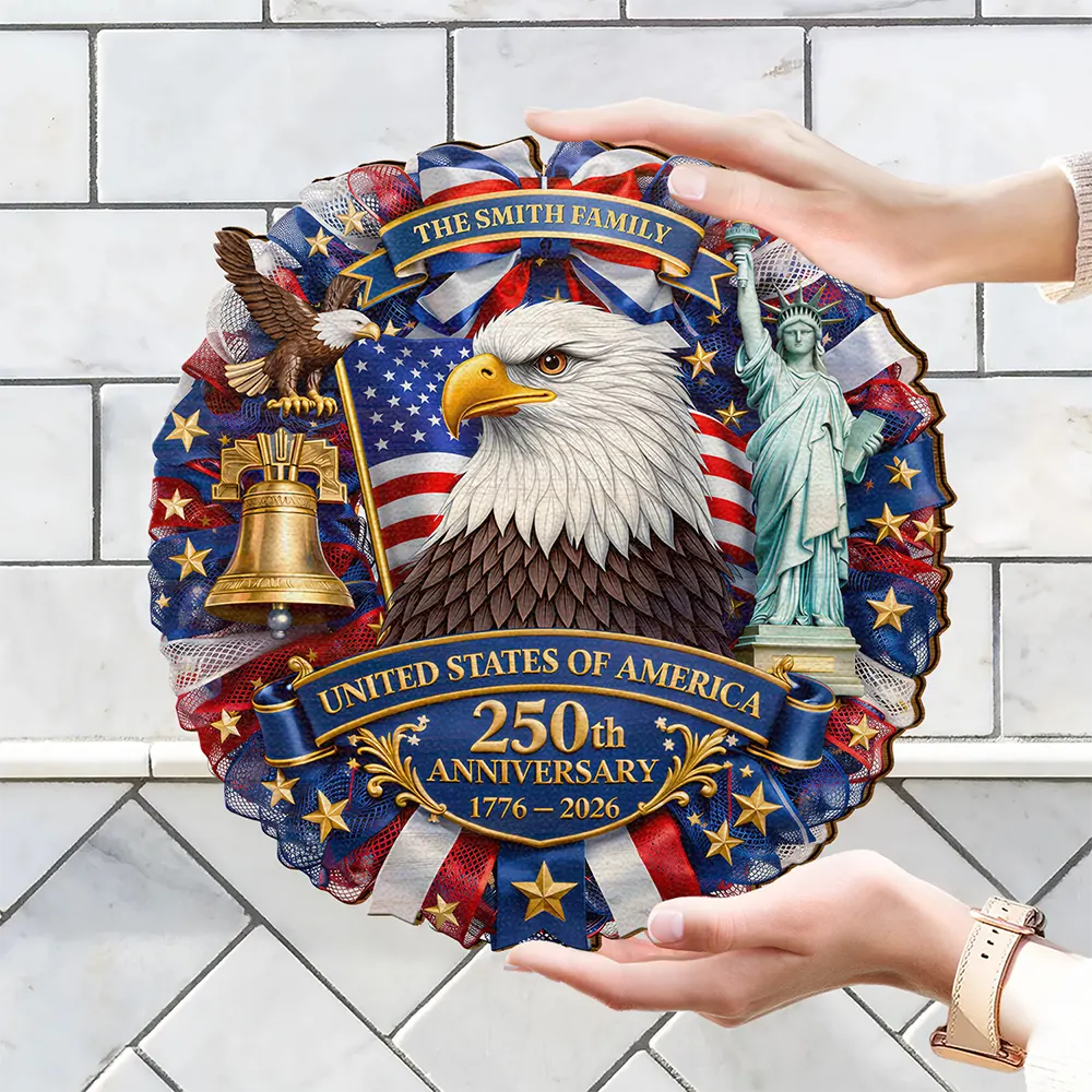 3D Effect Eagle Wreath 250th Anniversary - Personalized Custom Shaped Wood Sign