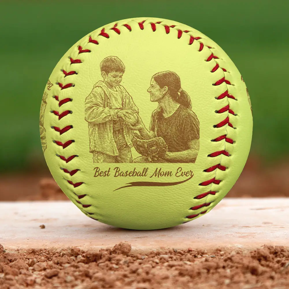 Custom Photo Pencil Sketch Best Mom Ever - Personalized Baseball, Softball