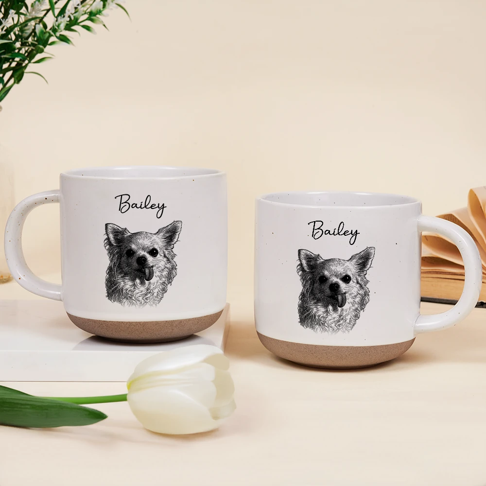 Custom Photo Pencil Sketch Dog Cat Portrait - Personalized Pottery Mug