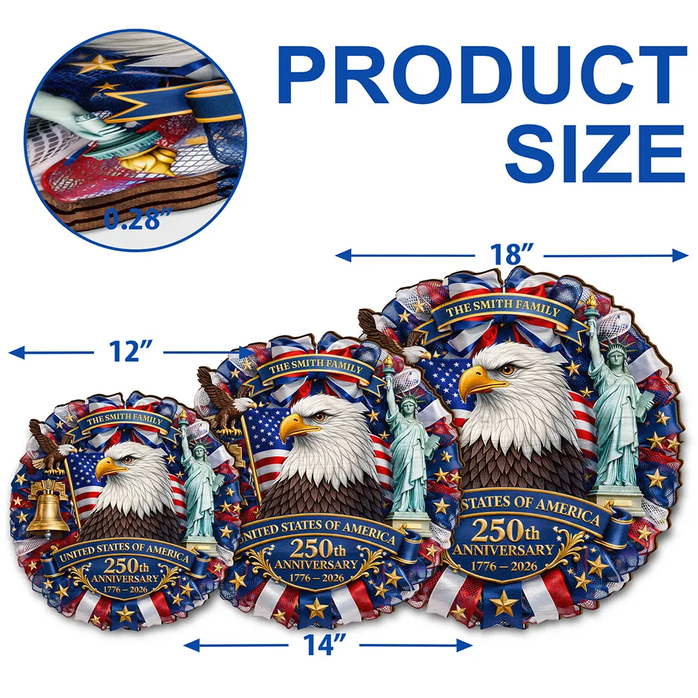 3D Effect Eagle Wreath 250th Anniversary - Personalized Custom Shaped Wood Sign