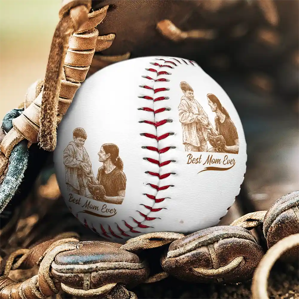 Custom Photo Pencil Sketch Best Mom Ever - Personalized Baseball, Softball