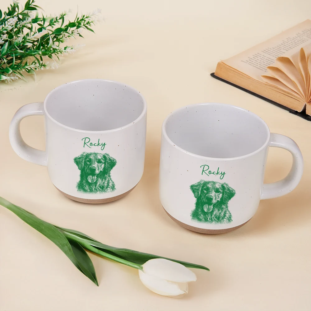 Custom Photo Pencil Sketch Dog Cat Portrait - Personalized Pottery Mug