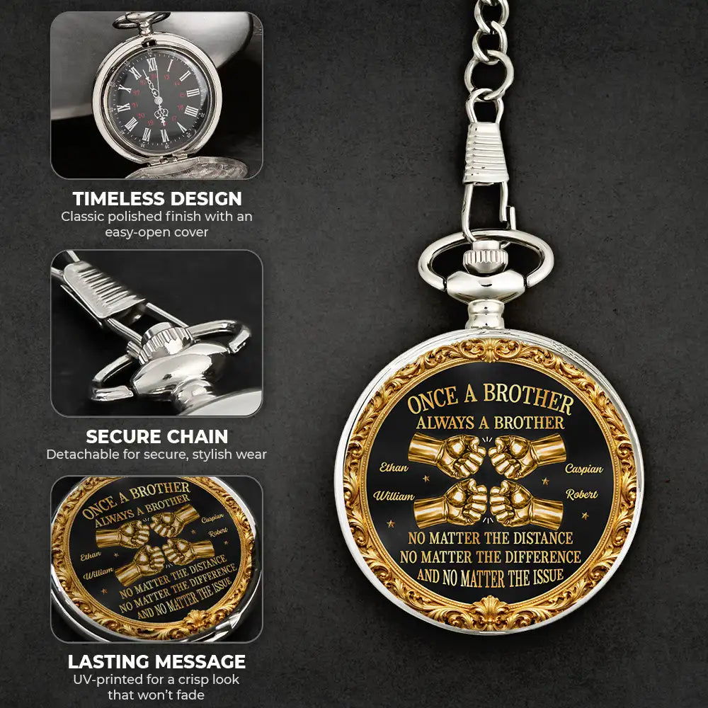 3D Metal Effect Once A Brother Always A Brother - Personalized Pocket Watch