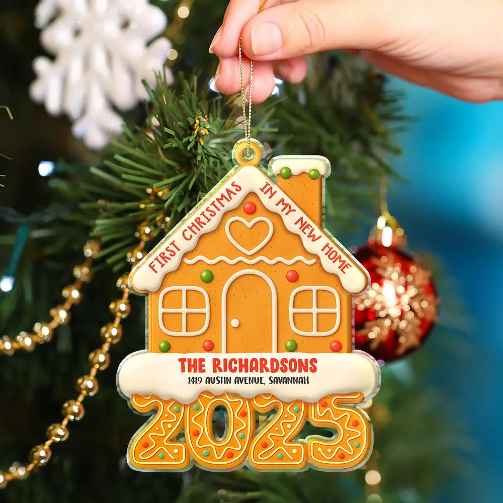Gingerbread Style First Christmas In Our New Home 2025 - Personalized Custom Shaped Acrylic Ornament