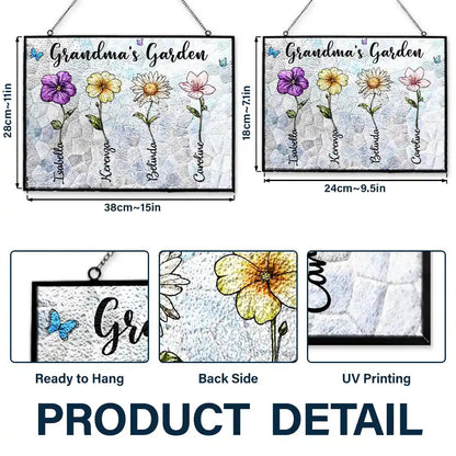 Crystal Art Birth Flower Grandma's Garden - Personalized Horizontal Acrylic Suncatcher