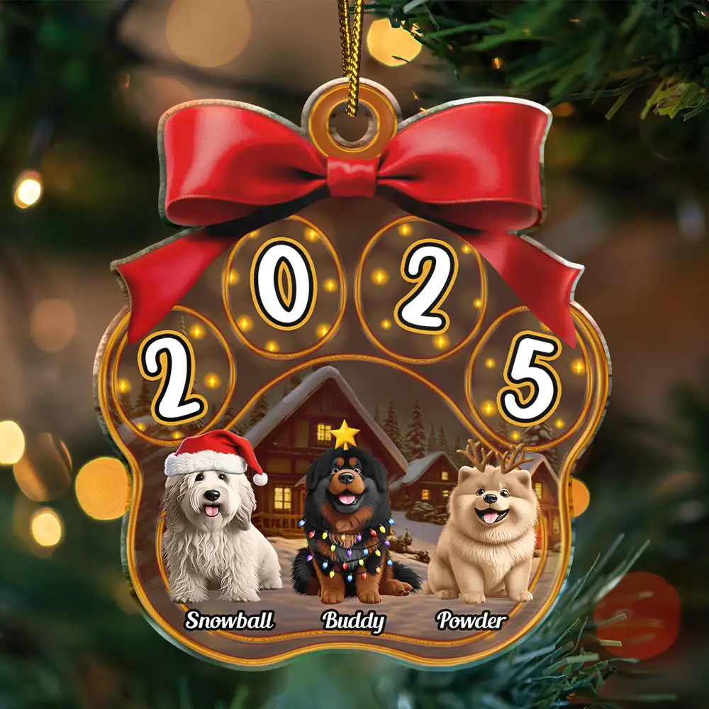 Christmas Dogs Pawprint - Personalized Custom Shaped Acrylic Ornament