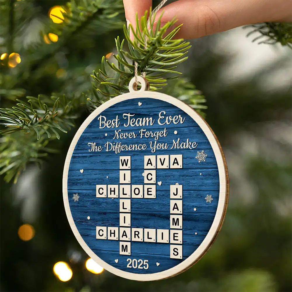Crossword Best Team Ever - Personalized Custom Shaped Wooden Ornament