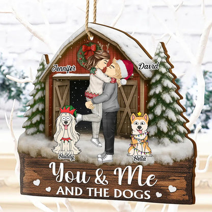 You And Me And The Dogs Pet Couple Red Barn - Personalized Custom Shaped Wooden Ornament