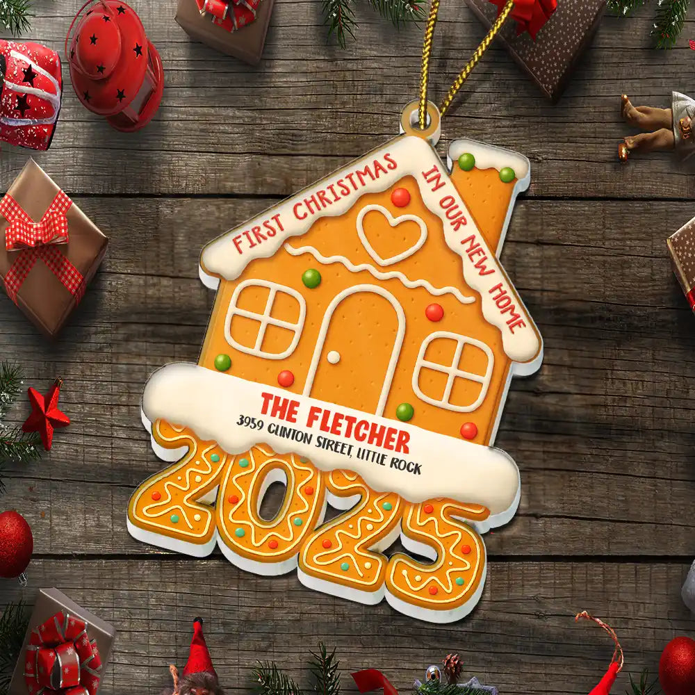 Gingerbread Style First Christmas In Our New Home 2025 - Personalized Custom Shaped Acrylic Ornament
