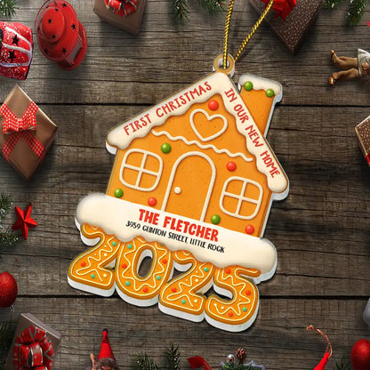 Gingerbread Style First Christmas In Our New Home 2025 - Personalized Custom Shaped Acrylic Ornament