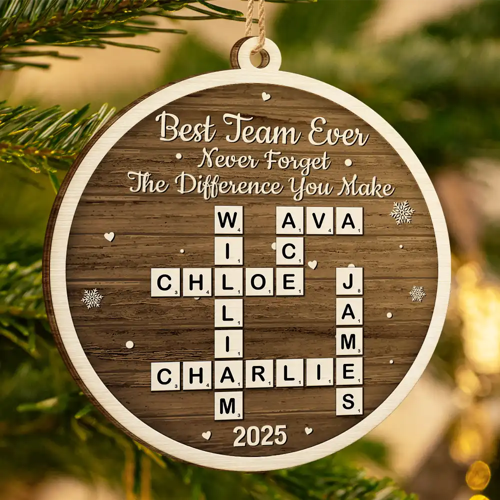Crossword Best Team Ever - Personalized Custom Shaped Wooden Ornament