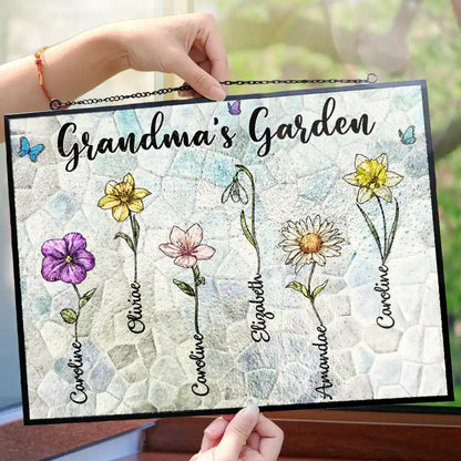 Crystal Art Birth Flower Grandma's Garden - Personalized Horizontal Acrylic Suncatcher