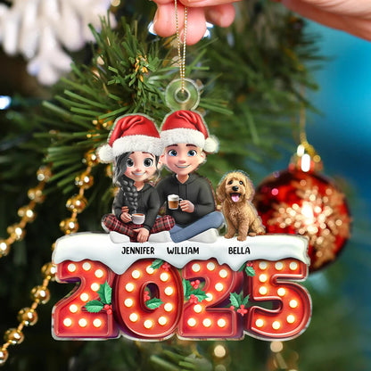 Pet Couple Sitting Marquee Effect - Personalized Custom Shaped Acrylic Ornament