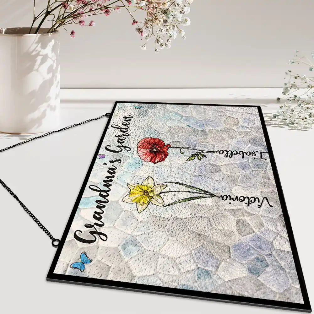 Crystal Art Birth Flower Grandma's Garden - Personalized Horizontal Acrylic Suncatcher