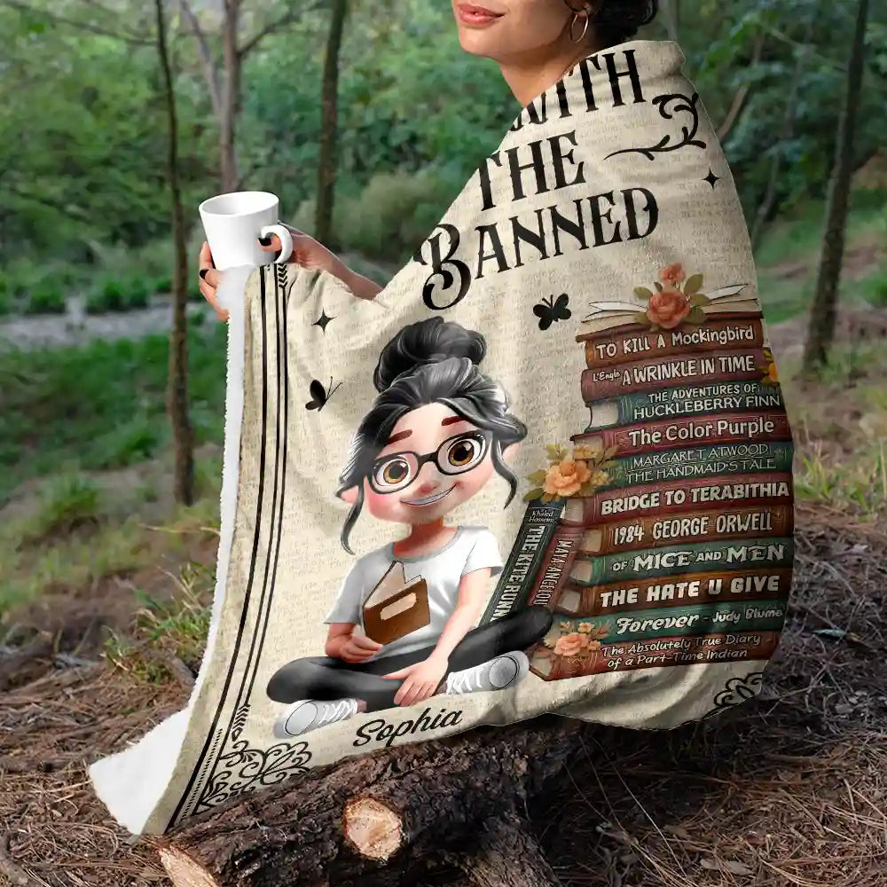 Book Lovers I'm With The Banned - Personalized Fleece Blanket