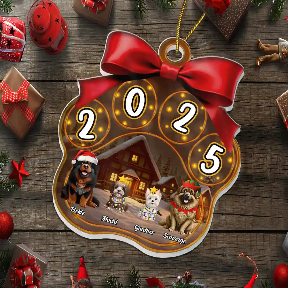 Christmas Dogs Pawprint - Personalized Custom Shaped Acrylic Ornament