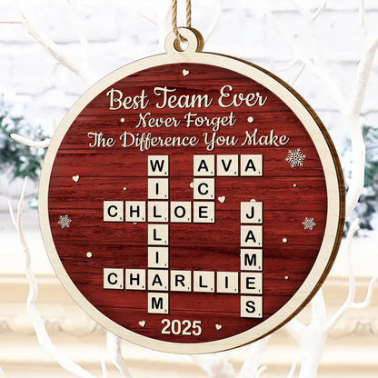 Crossword Best Team Ever - Personalized Custom Shaped Wooden Ornament