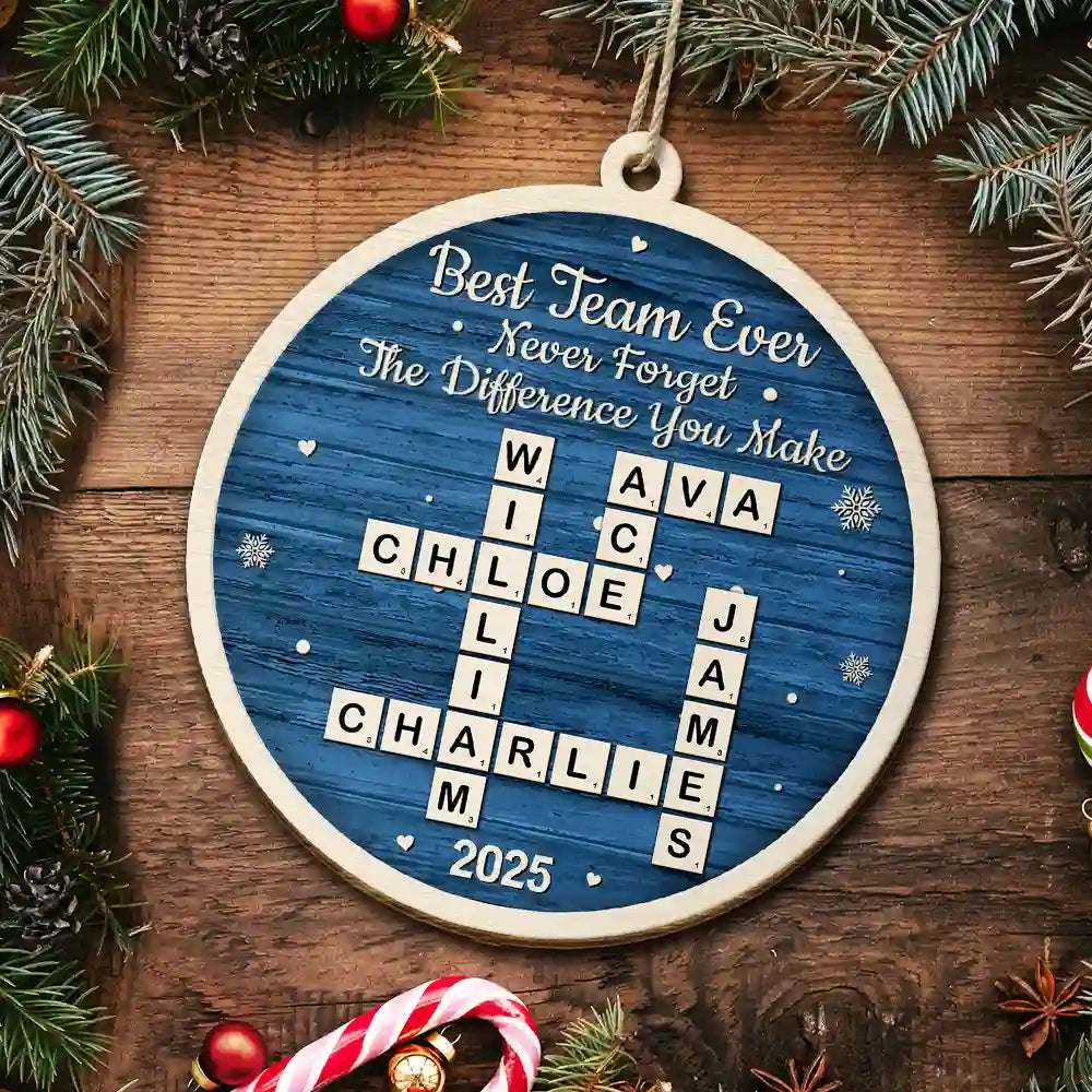Crossword Best Team Ever - Personalized Custom Shaped Wooden Ornament