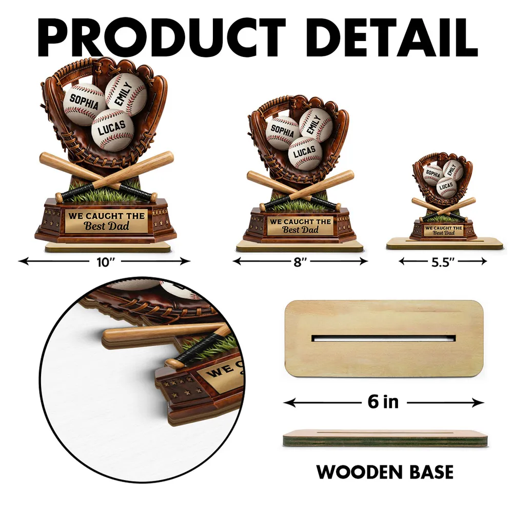 We Caught The Best Dad, Baseball Dad - Personalized 2-Layered Wooden Plaque - Father's Day Gift for Dad, Husband