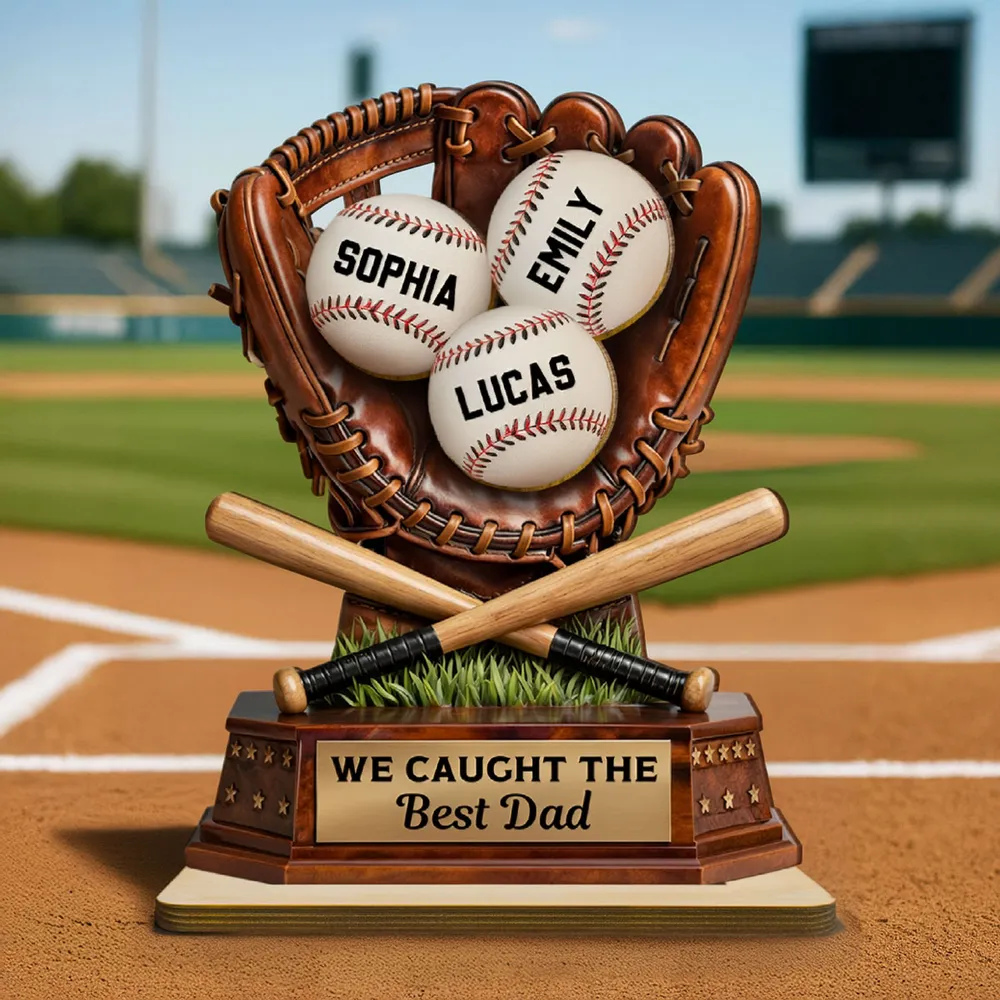 We Caught The Best Dad, Baseball Dad - Personalized 2-Layered Wooden Plaque - Father's Day Gift for Dad, Husband