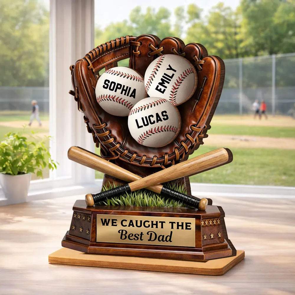 We Caught The Best Dad, Baseball Dad - Personalized 2-Layered Wooden Plaque - Father's Day Gift for Dad, Husband