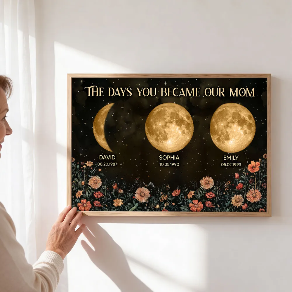 Vintage Flowers The Day You Became Mom Grandma Custom Birth Moon Phase - Personalized Poster, Mother's Day Gift For Mom, Grandma