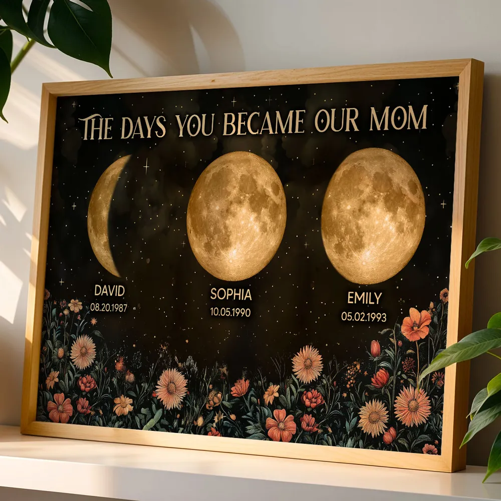 Vintage Flowers The Day You Became Mom Grandma Custom Birth Moon Phase - Personalized Poster, Mother's Day Gift For Mom, Grandma