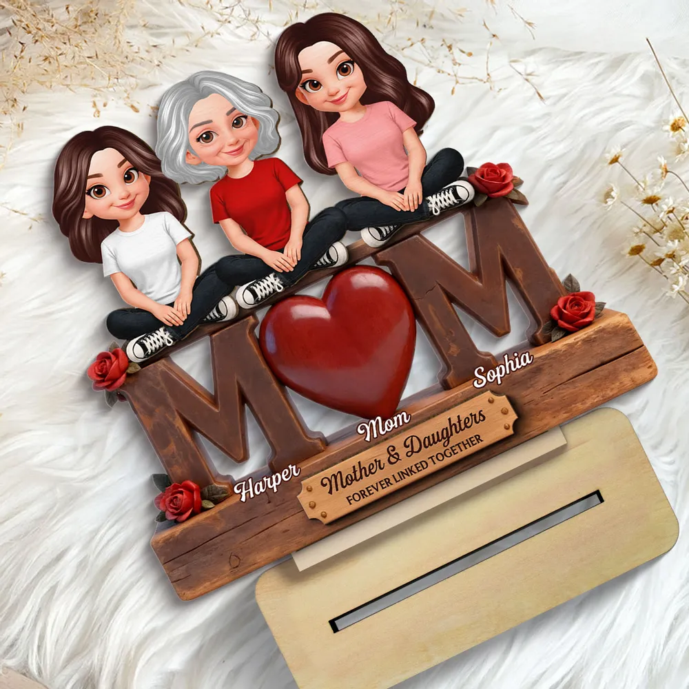 Beautiful Rose Love MOM And Daughters Sons - Personalized Wooden Plaque - Gift For Mom