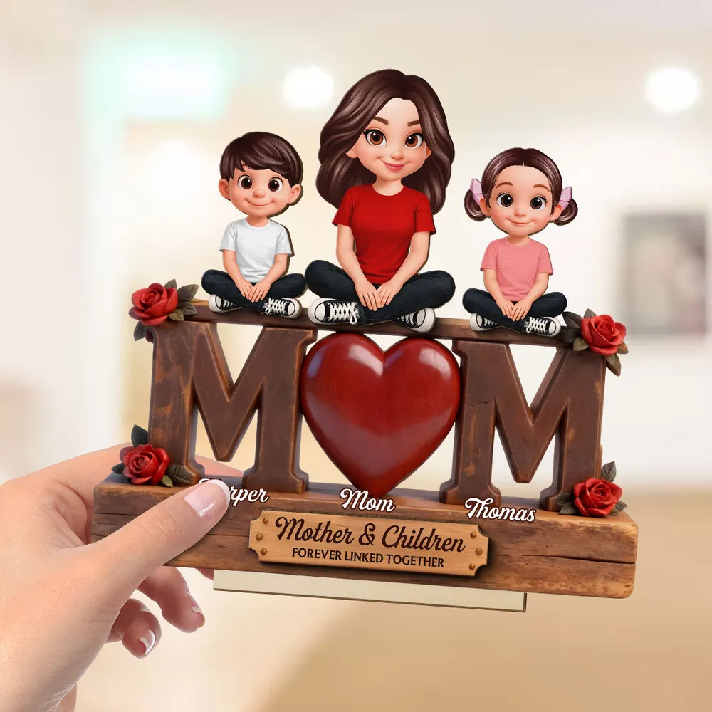 Beautiful Rose Love MOM And Daughters Sons - Personalized Wooden Plaque - Gift For Mom