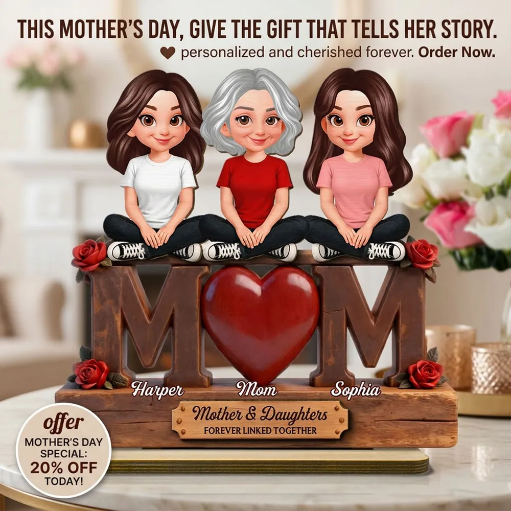 Beautiful Rose Love MOM And Daughters Sons - Personalized Wooden Plaque - Gift For Mom