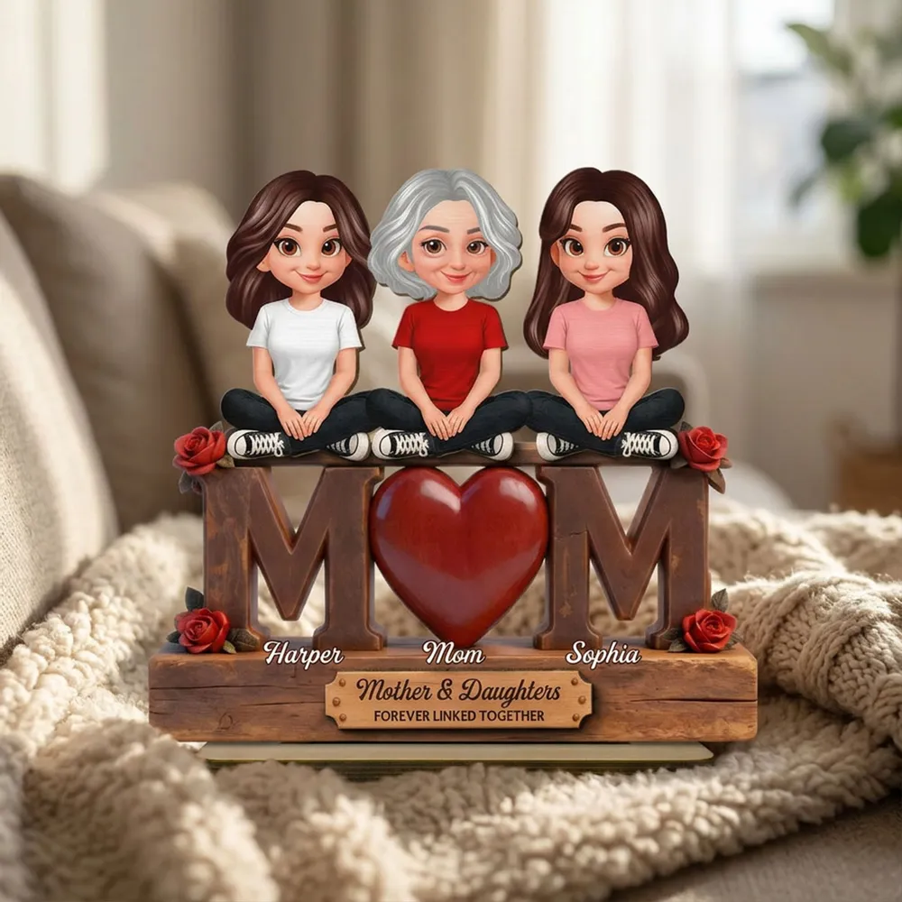 Beautiful Rose Love MOM And Daughters Sons - Personalized Wooden Plaque - Gift For Mom
