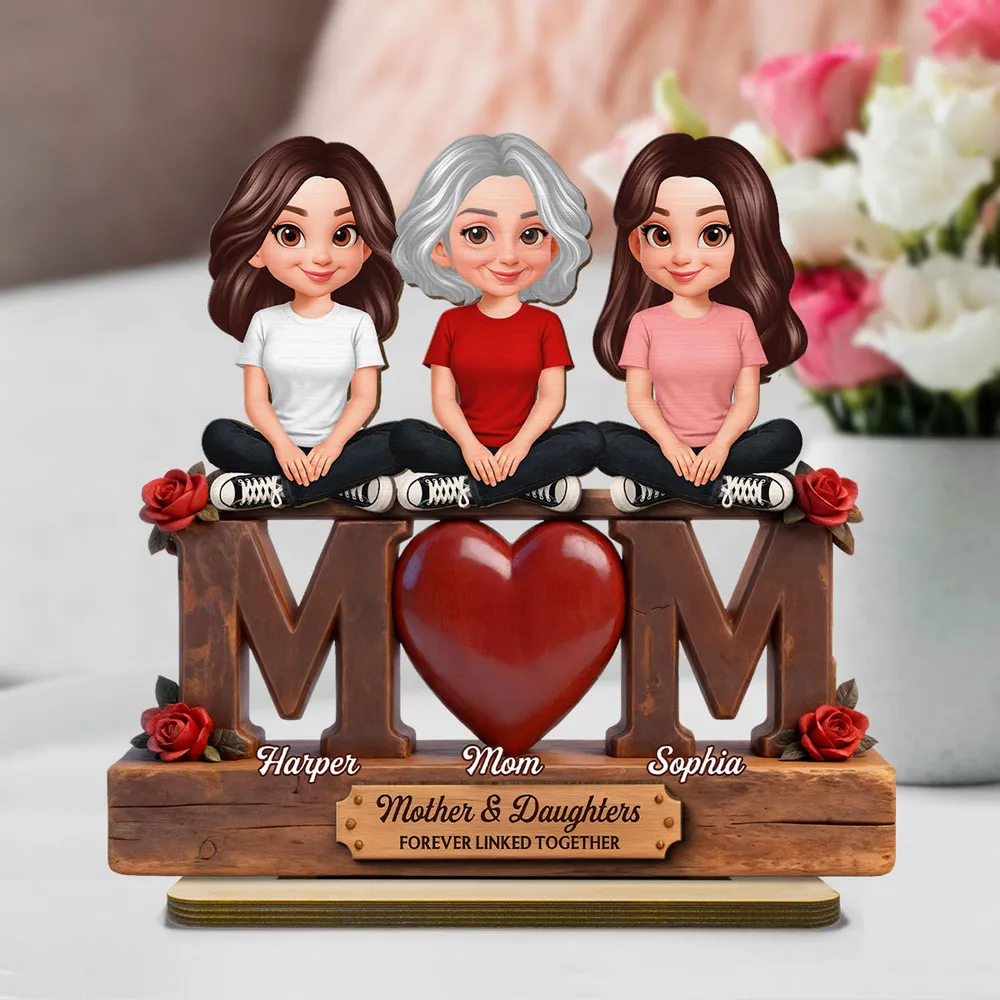 Beautiful Rose Love MOM And Daughters Sons - Personalized Wooden Plaque - Gift For Mom