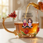 Like Mother Like Daughter Son - Personalized Enamel Flower Tea Cup - Gift For Mom