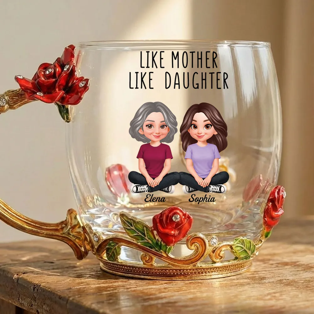 Like Mother Like Daughter Son - Personalized Enamel Flower Tea Cup - Gift For Mom