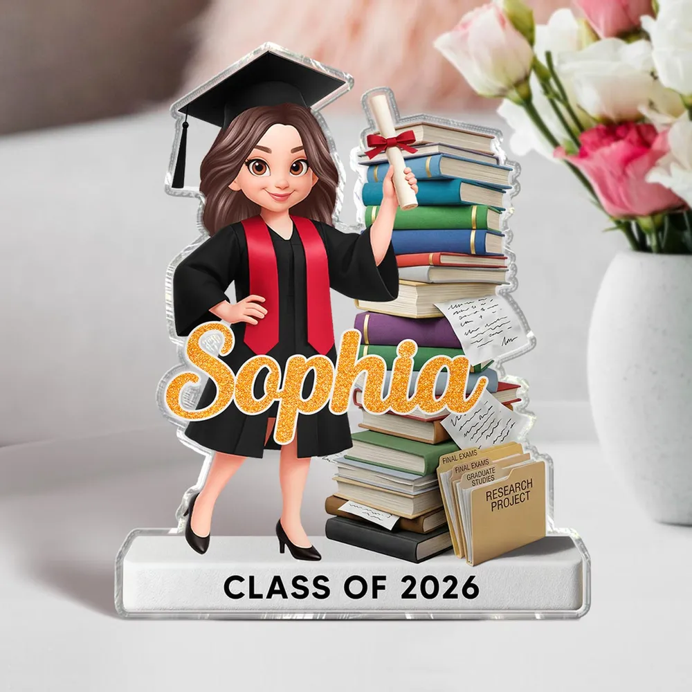 Senior Class Of 2026 2027 Stand By Stack Of Books 2D Flat - Personalized Acrylic Block Plaque - Graduation Gift For Graduates, Daughter, Son