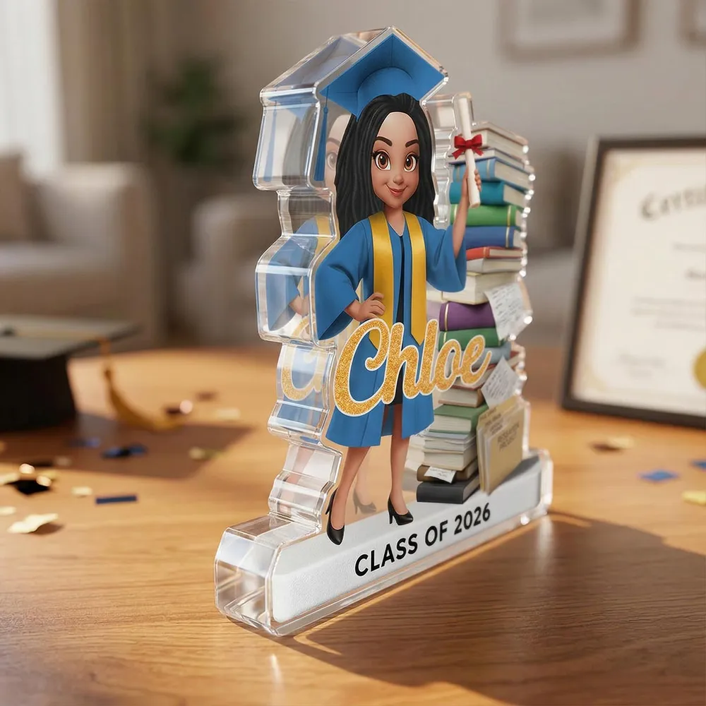 Senior Class Of 2026 2027 Stand By Stack Of Books 2D Flat - Personalized Acrylic Block Plaque - Graduation Gift For Graduates, Daughter, Son