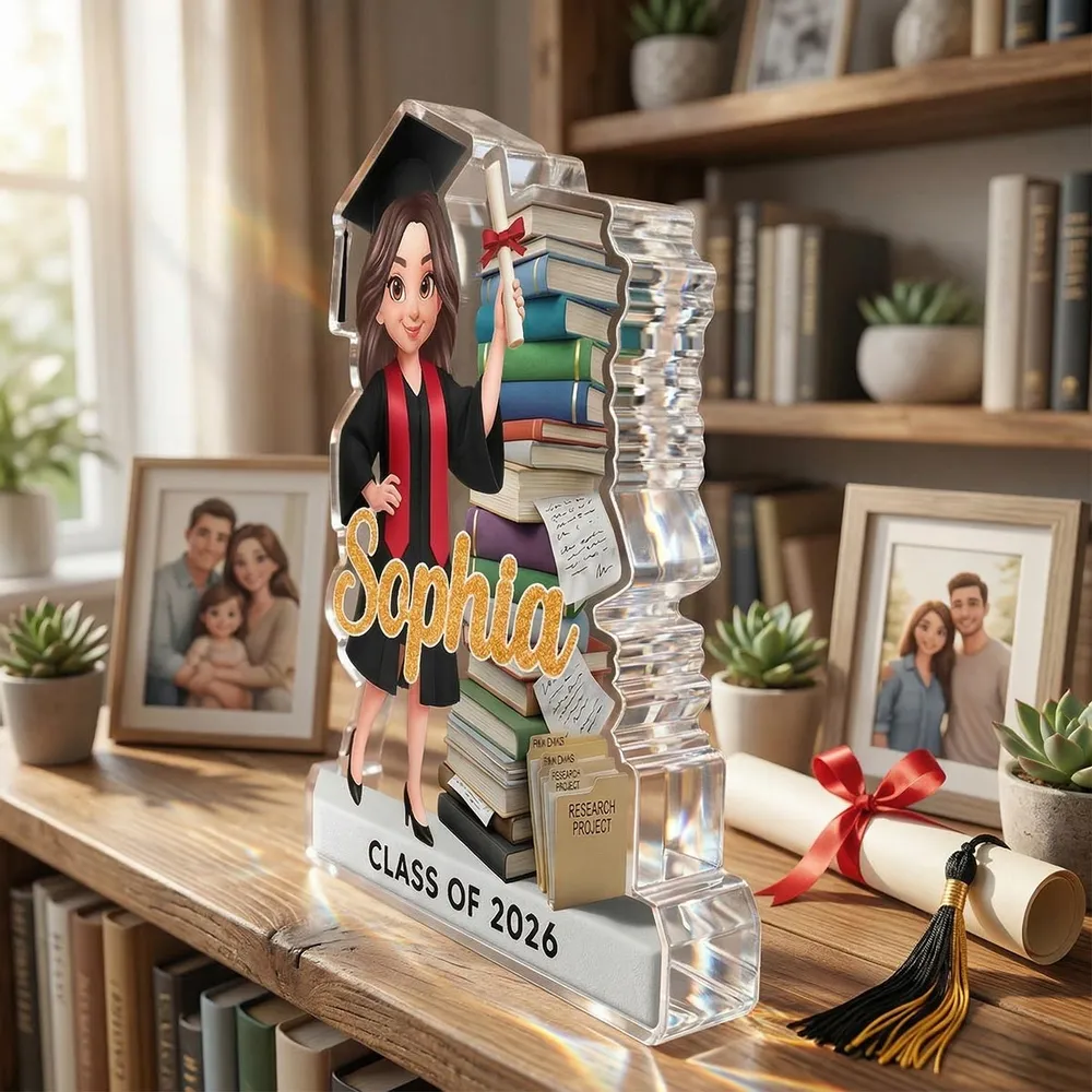 Senior Class Of 2026 2027 Stand By Stack Of Books 2D Flat - Personalized Acrylic Block Plaque - Graduation Gift For Graduates, Daughter, Son