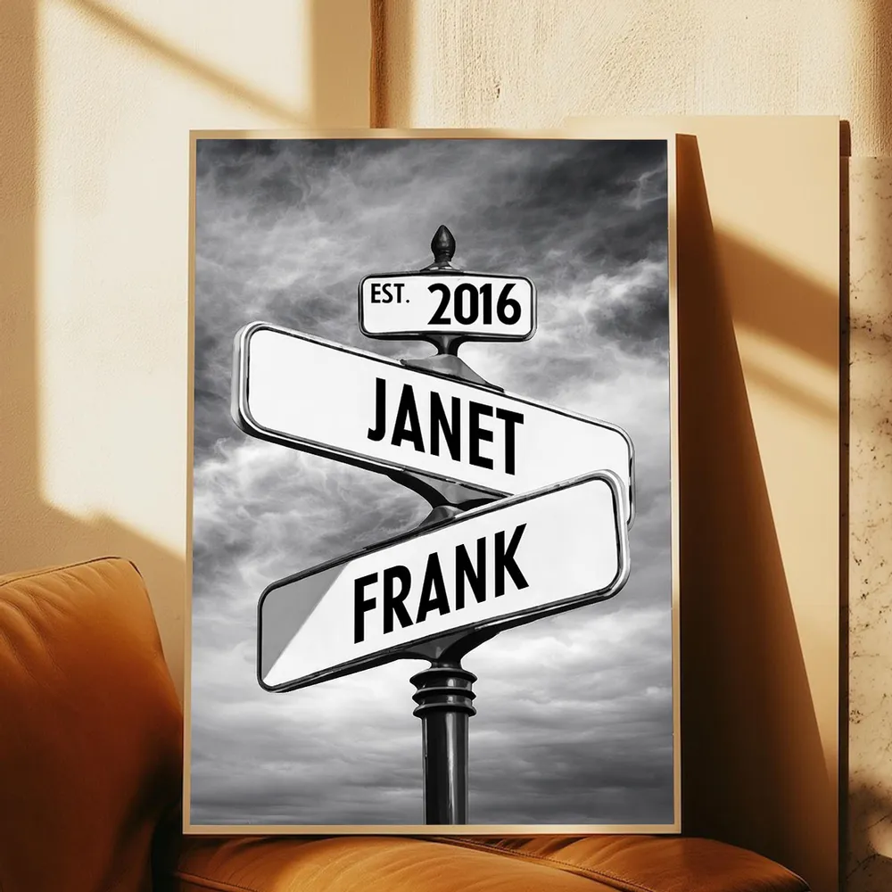 Couple Street Sign - Personalized Poster - Anniversary Gift for Him, for Her