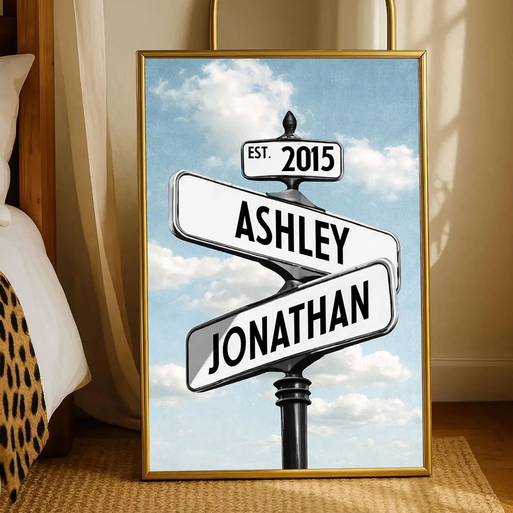 Couple Street Sign - Personalized Poster - Anniversary Gift for Him, for Her