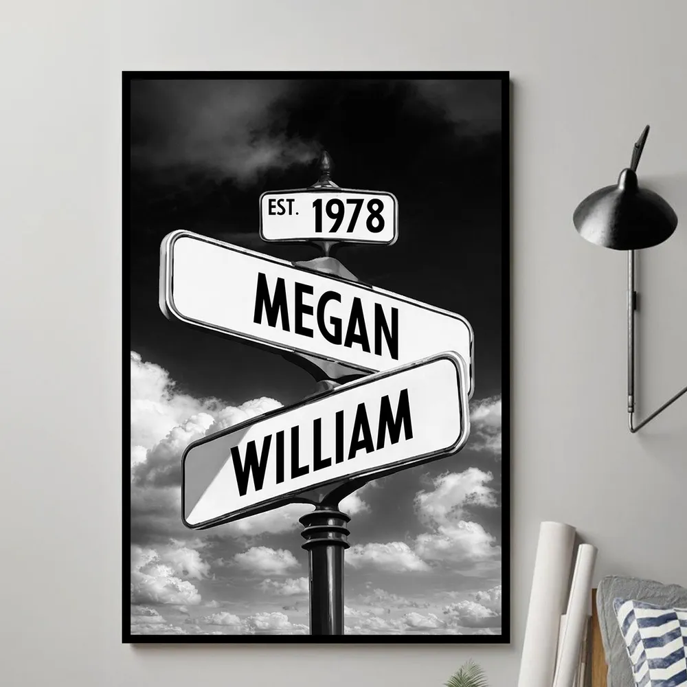 Couple Street Sign - Personalized Poster - Anniversary Gift for Him, for Her