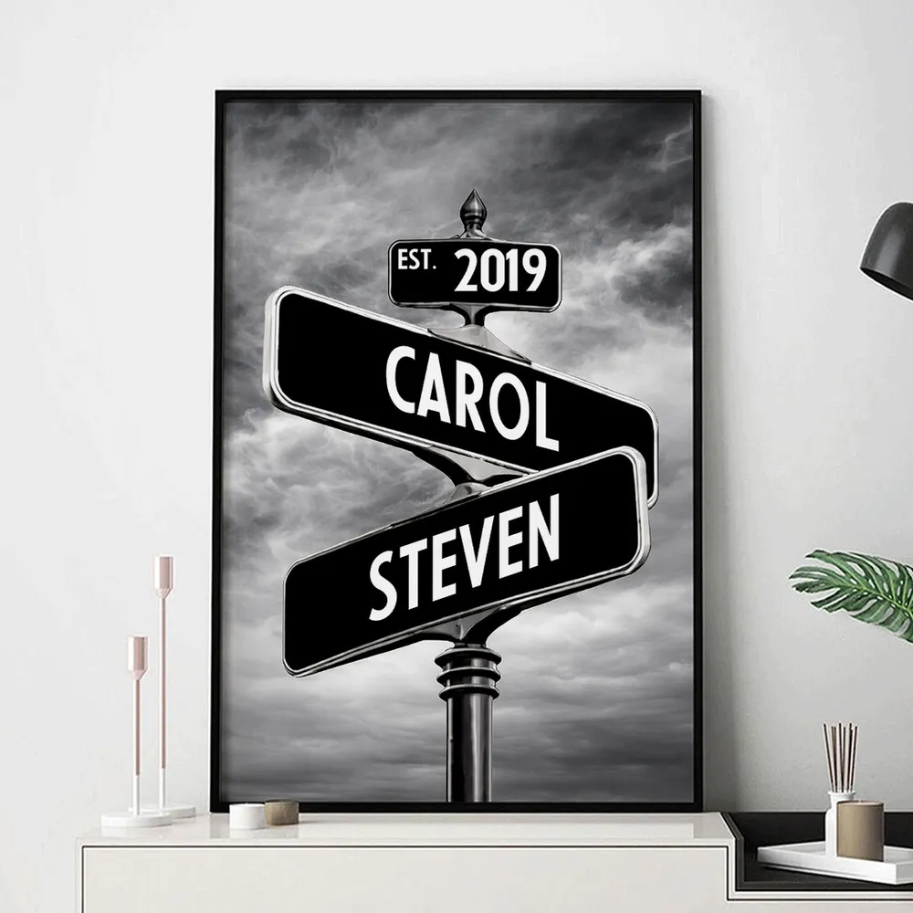 Couple Street Sign - Personalized Poster - Anniversary Gift for Him, for Her