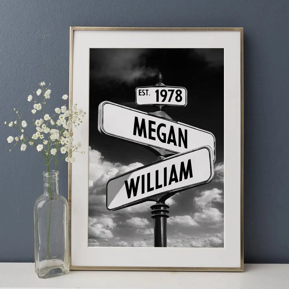 Couple Street Sign - Personalized Poster - Anniversary Gift for Him, for Her