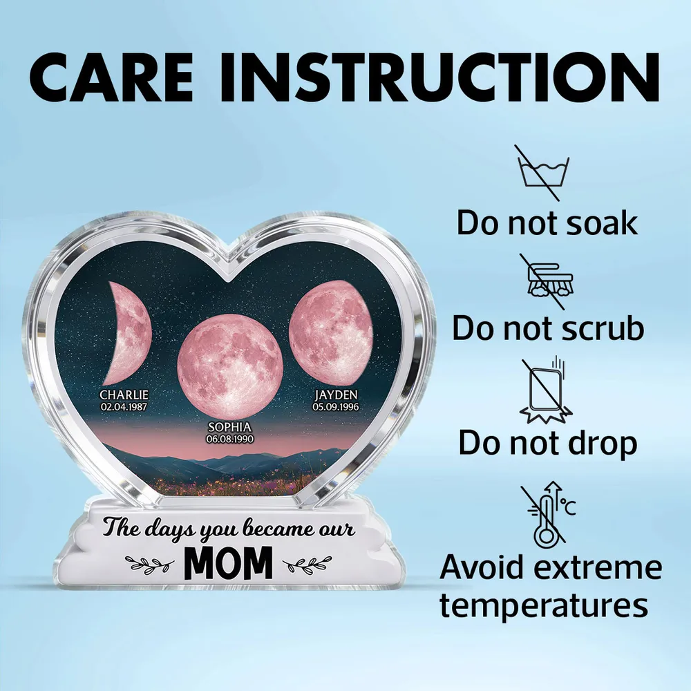 The Days You Became Our Mom Grandma Floral Custom Birth Moon Phase 2D Flat - Personalized Acrylic Block Plaque - Mother's Day Gift For Mom, Grandma