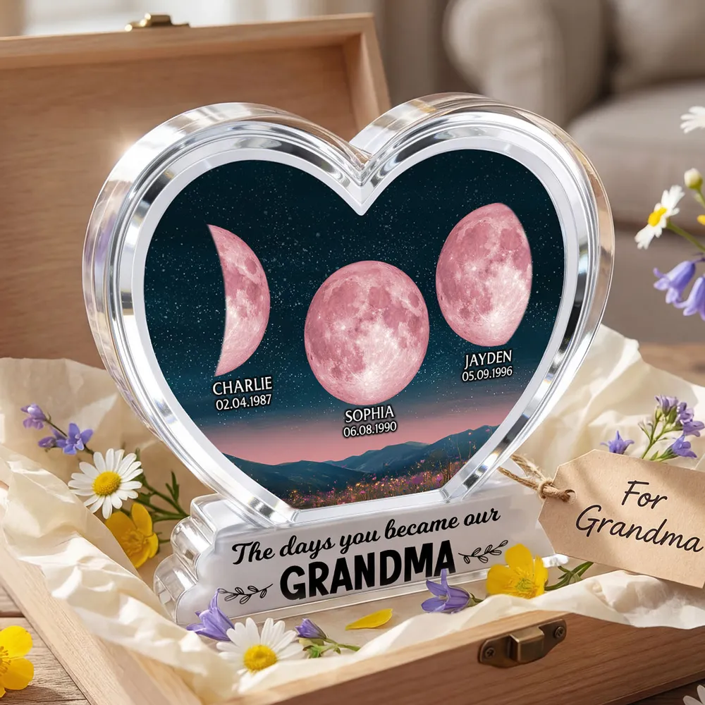 The Days You Became Our Mom Grandma Floral Custom Birth Moon Phase 2D Flat - Personalized Acrylic Block Plaque - Mother's Day Gift For Mom, Grandma