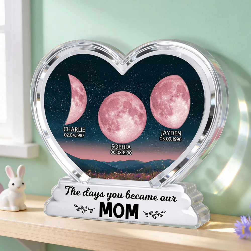The Days You Became Our Mom Grandma Floral Custom Birth Moon Phase 2D Flat - Personalized Acrylic Block Plaque - Mother's Day Gift For Mom, Grandma